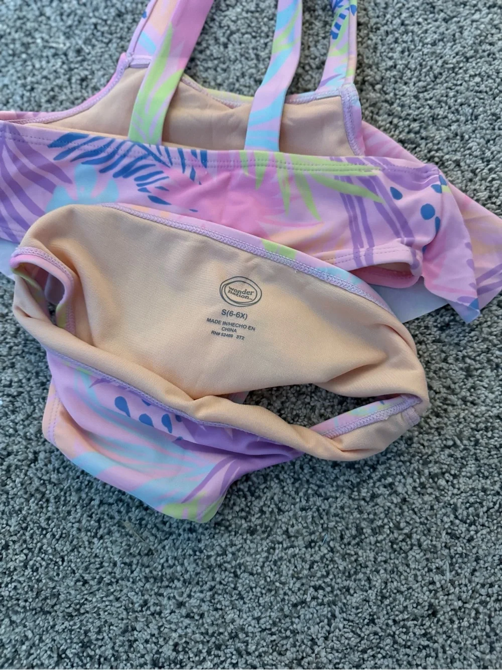 Girls' Pink Tropical Print Two-Piece Swimsuit